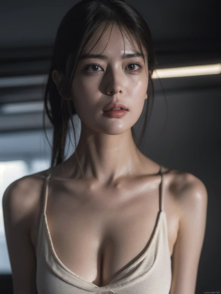 1girl, woman, masterpiece, best quality, highest quality, cinematic lighting, (volumetric lighting), extremely detailed CG unity 8k wallpaper, focused, 8k wallpaper, extremely detailed, ultra realistic, photorealistic, sharp focus, absurdres, (HDR:1.2), (high contrast), photograph, detailed and intricate, instagram, portrait, highly detailed, digital painting, artstation, concept art, smooth, sharp focus, illustration, cinematic lighting, (whole body:1.2), (big breast:1.3), weat body, sweating