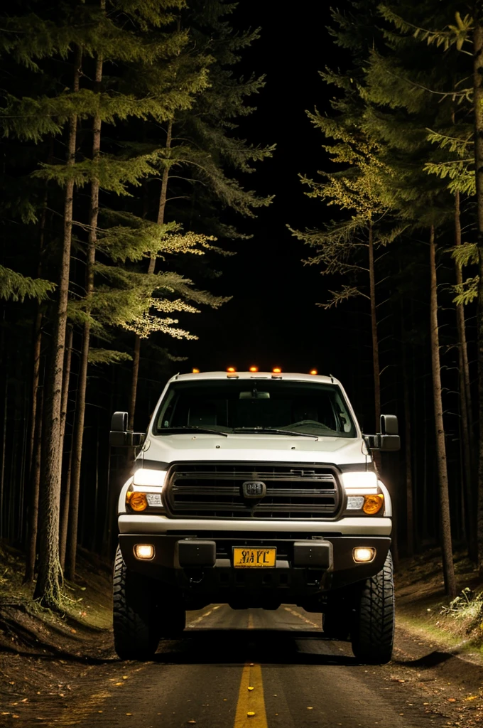 Night forest road truck stucked