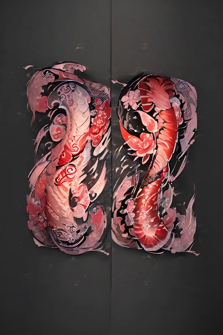 (((tattoo design:1.5))), Tattoo design, Japanese Traditional tattoo design, 2 Japanese koi fish swimming upstream with water splash effect, (Unity 16K Wallpaper, masterpiece, Best Quality, high quality, Ultra-detailed, extremely details CG, Caustics, Cinematic lighting, Detailed, Ultra High Resolution, Photography, high resolution), half sleeve tattoo, Japanese koi fish