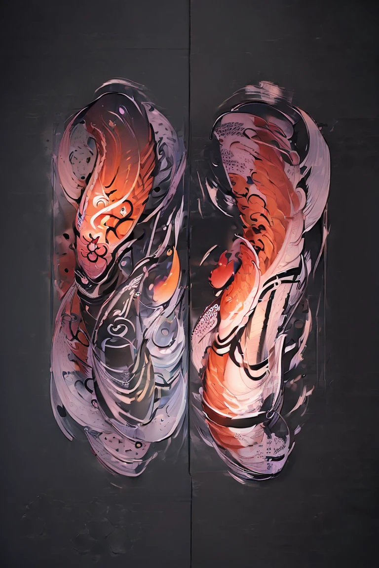 (((tattoo design:1.5))), Tattoo design, Japanese Traditional tattoo design, 2 Japanese koi fish swimming upstream with water splash effect, (Unity 16K Wallpaper, masterpiece, Best Quality, high quality, Ultra-detailed, extremely details CG, Caustics, Cinematic lighting, Detailed, Ultra High Resolution, Photography, high resolution), half sleeve tattoo, Japanese koi fish