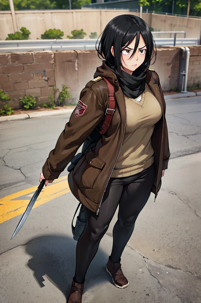 Mikasa is quite tall, physically fit and very muscular teenage girl with chin-length black hair that she initially wore longer, but it was cut at Eren&#39;s suggestion, despite Jean telling her it was beautiful. She has Asian heritage, with pale skin and calm black eyes.