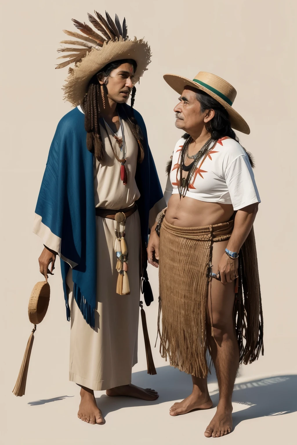 half-animated drawing of a Portuguese man talking to an indigenous Brazilian