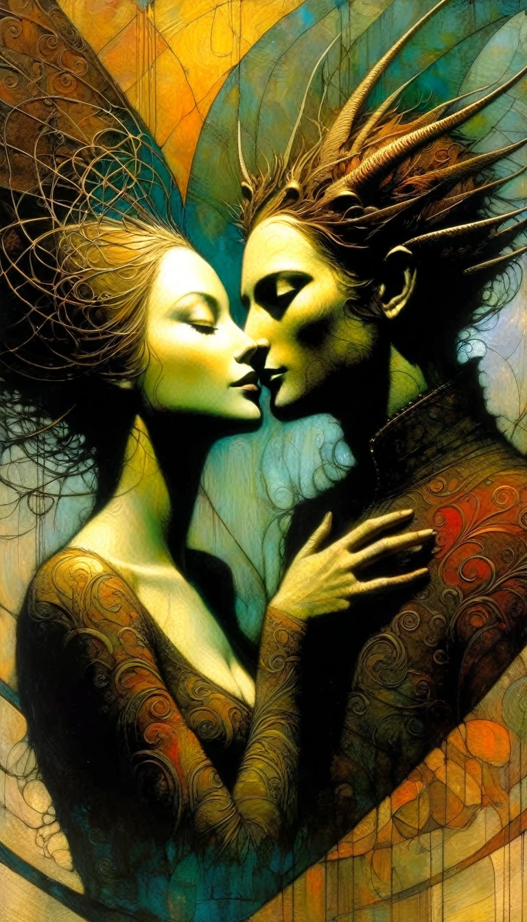 the lovers, artwork inspired by Dave Mckean, intricate details, oil painted

