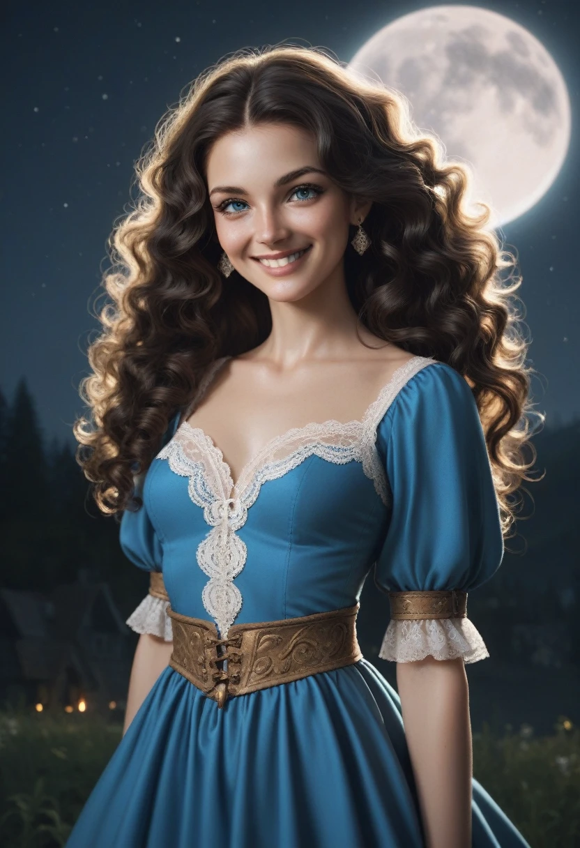 score_9, score_8_up, score_7_up, score_6_up, rating: safe, 1girl, solo, (black_hair:1.5), wavy_hair, jewelry, dress, blue_eyes, earrings, (long_hair:1.5), looking_at_viewer, curly_hair, upper_body, lips, lace, blue_dress, (night:1.3), cxqz8r, medieval_dress, medieval_landscape, fullmoon, rpg, (rape_face:1.3), narrow_waist, (skinny:1.3), (pale_skin:1.2), (fingersmile:1.4)
