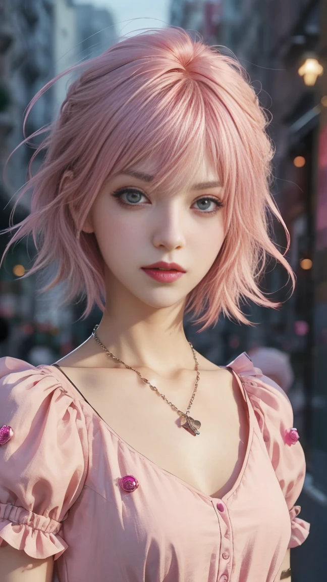 masterpiece, top-quality, ((1womanl)), different pink color, finely eye and detailed face, intricate detailes, Casual black and pink attire, window, A smile, Happiness, tenderness, high-level image quality、selfee, Beautuful Women、tall、a small face, D-cups, The upper part of the body、nightfall, nighttime scene、𝓡𝓸𝓶𝓪𝓷𝓽𝓲𝓬、Korea person, Idol Photos, Model photo, k pop, Professional Photos, Vampires, Korean fashion in black and pink, Fedoman with necklace, inspired by Sim Sa-jeong, androgynous vampire, :9 detailed face: 8, extra detailed face, detailed punk hair, ((eyes are deialed)) baggy eyes, Seductive. Highly detailed, semi realistic anime, Vampires, hyperrealistic teen, Delicate androgynous princess, imvu, ((short hair woman)), pink hair woman with wild look, ((Woman with short pink hair)), ((1 persons)),
