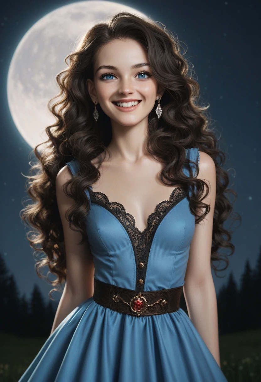 score_9, score_8_up, score_7_up, score_6_up, rating: safe, 1girl, solo, (black_hair:1.5), wavy_hair, jewelry, dress, blue_eyes, earrings, (long_hair:1.5), looking_at_viewer, curly_hair, upper_body, lips, lace, blue_dress, (night:1.3), cxqz8r, medieval_dress, medieval_landscape, fullmoon, rpg, (rape_face:1.3), narrow_waist, (skinny:1.3), (pale_skin:1.2), (fingersmile:1.4), open_mouth, long_fangs