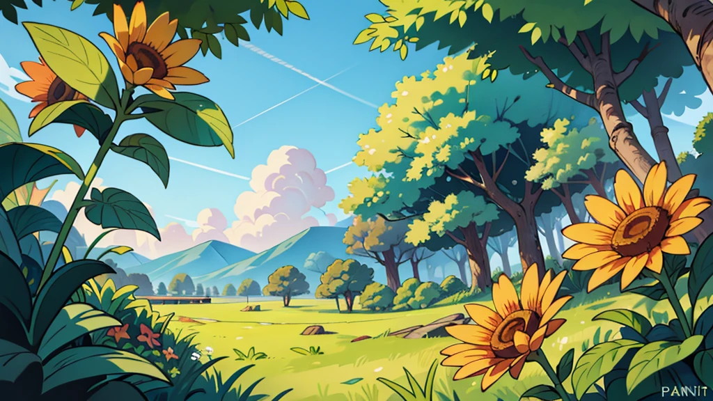 there is a district, some plants, bright sunny