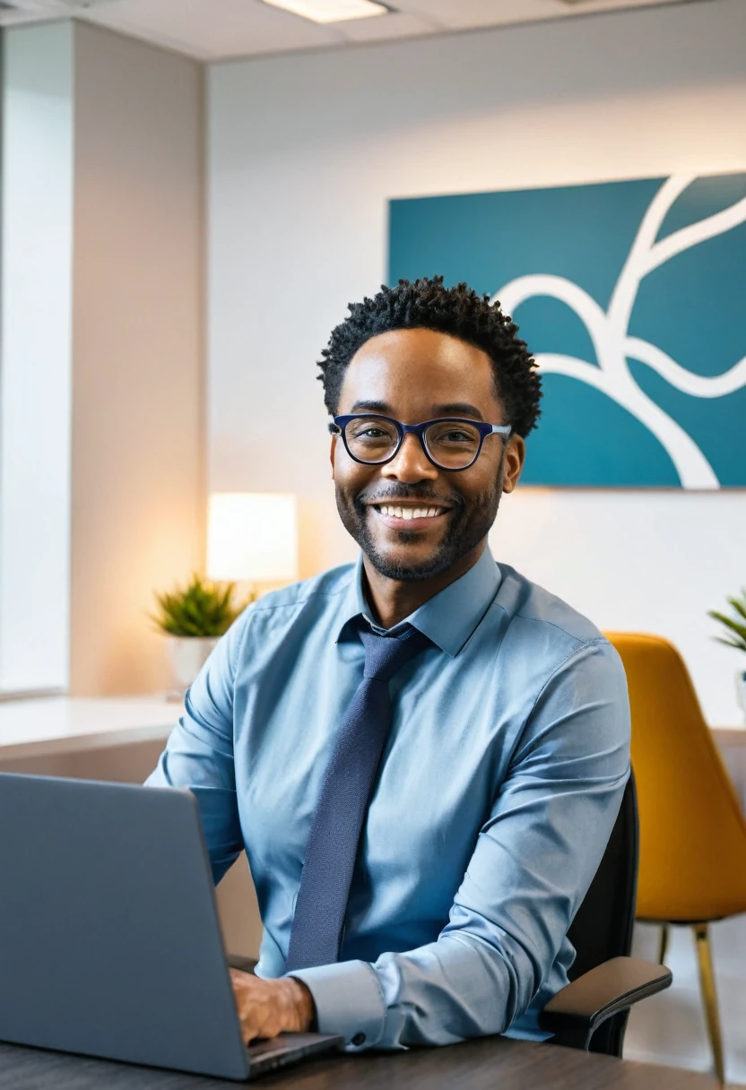 corporate setting, office background, 1 person, peace expert, mental health