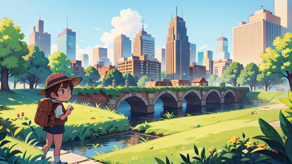 there is a district, some plants, bright sunny, citys