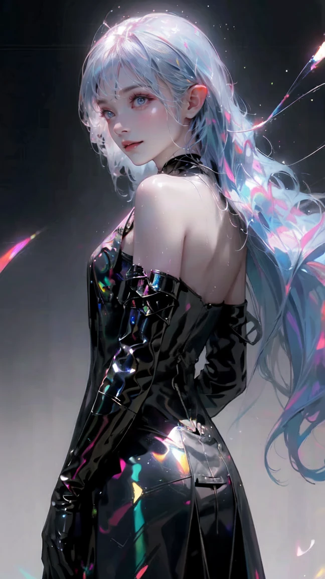 fluorescent color, 1 girl, look at side, beautiful face, Beautiful eyes, (Off The Shoulder: 1.2), upperbody, shinny hair, shining skin, Reduction of glare emissions, The proportions of the fingers are coordinated, tenebrosa, ass pov, Dynamic angle, (((master part))), (((best qualityer))), ((ultra detali)), (illustration), (detailed light), ((an extremely delicate and beautiful)), Dramatic_ombre, lightning strike_tracing, reflection, super high resolution, laser, chibi, Extremo detalhe CG Unity 8K Wallpapers,tmasterpiece,The highest image quality),(Delicate light and shadow,The picture is highly dramatic,cinematic lens effect),full bodyesbian,One in a sparkling white dress,Red hair color,I give magical universe/elvish,Wenger,wonder wonder wonder wonder wonder wonder wonder wonder wonder wonder wonder wonder wonder wonder wonder wonder wonder wonder wonder wonder wonder wonder wonder wonder wonder wonder wonder wonder wonder wonder wonder wonder,butterflys,dark place,Poseceptional dynamic detail,The lighting effect is outstanding,Vista wide angle),(excellent rendering,Enough to stand out from the crowd),The focus is on the girl in the sparkling dress,Complex spider textures,, devil wings, rain particle splash, uma mulher andando um dark place em volta de flocos de Neve cintilantes e pequenas pontos de luz arrodeando, your red hair is flying in the wind, bright green eyes, she is looking at red tulips with sparkling butterflies around them, red hair woman, mulher em um dark place cheia de pontinhos de luz e flocos de Neve cintilantes, butterflys cintilantes, woman in model pose woman with black hair, dots of light around the woman, magical aura, greeneyes, Supernatural aura, super magical aura red hair woman, she is doing a model pose