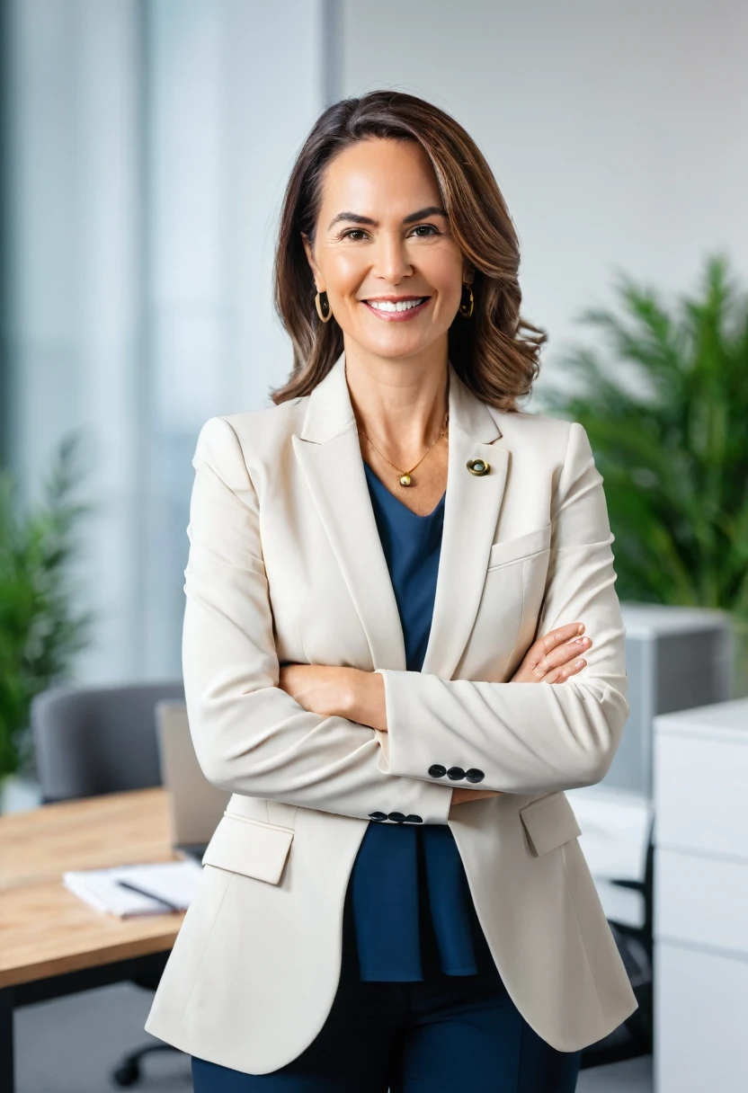 corporate setting, office background, 1 professional woman, peace expert, mental health