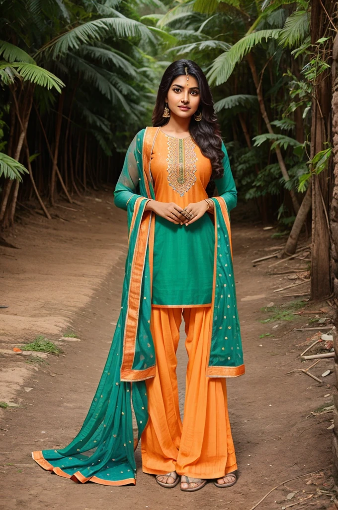 Bhartiya Nari salwar suit pahne Baithi Hui Hai Bhumi per Ek khambe ke pass