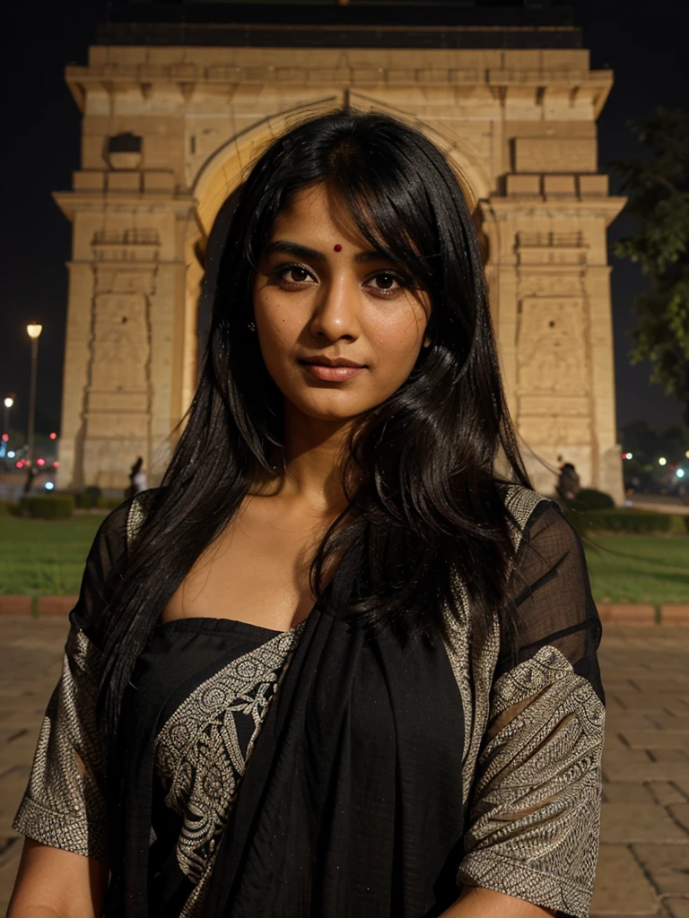 A indian gril black hair   at  india gate
