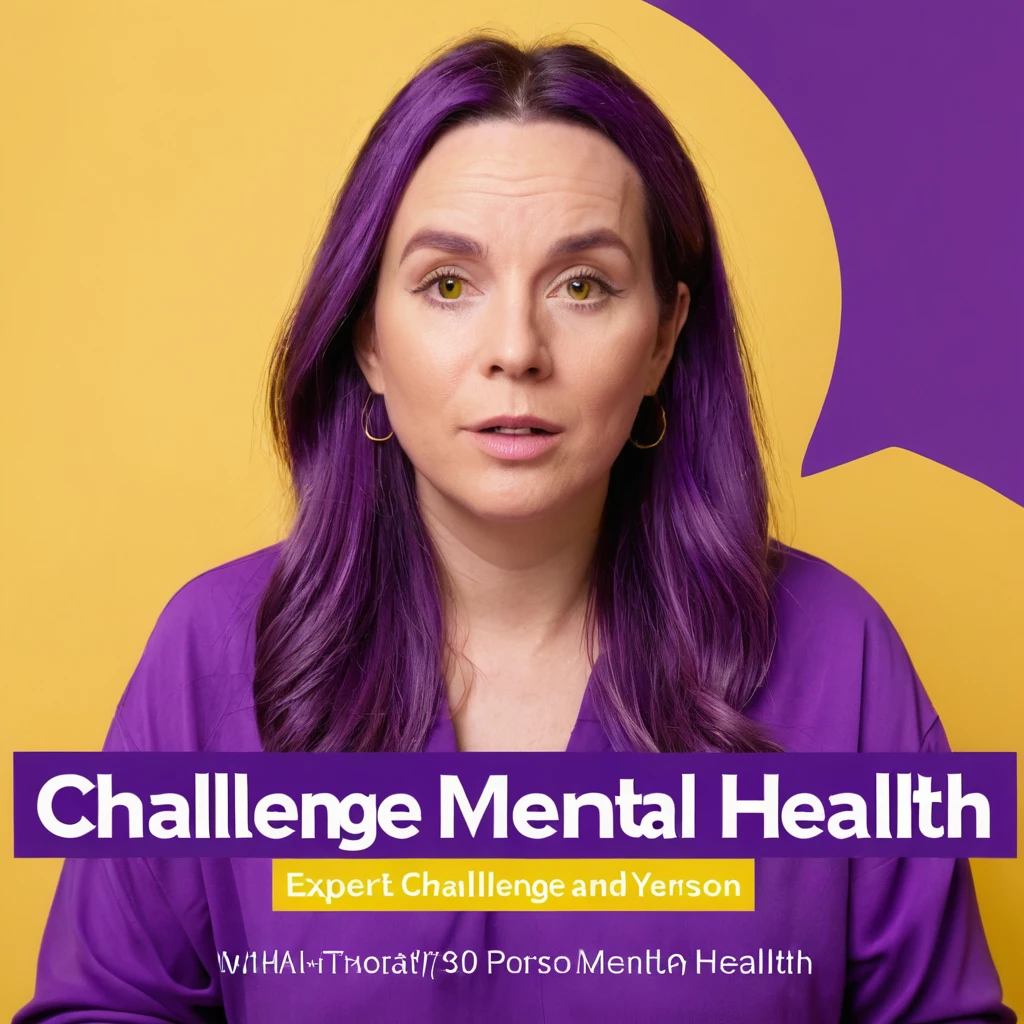 youtube thumbnail, expert mental health, challenge, purple and yellow, 1 person