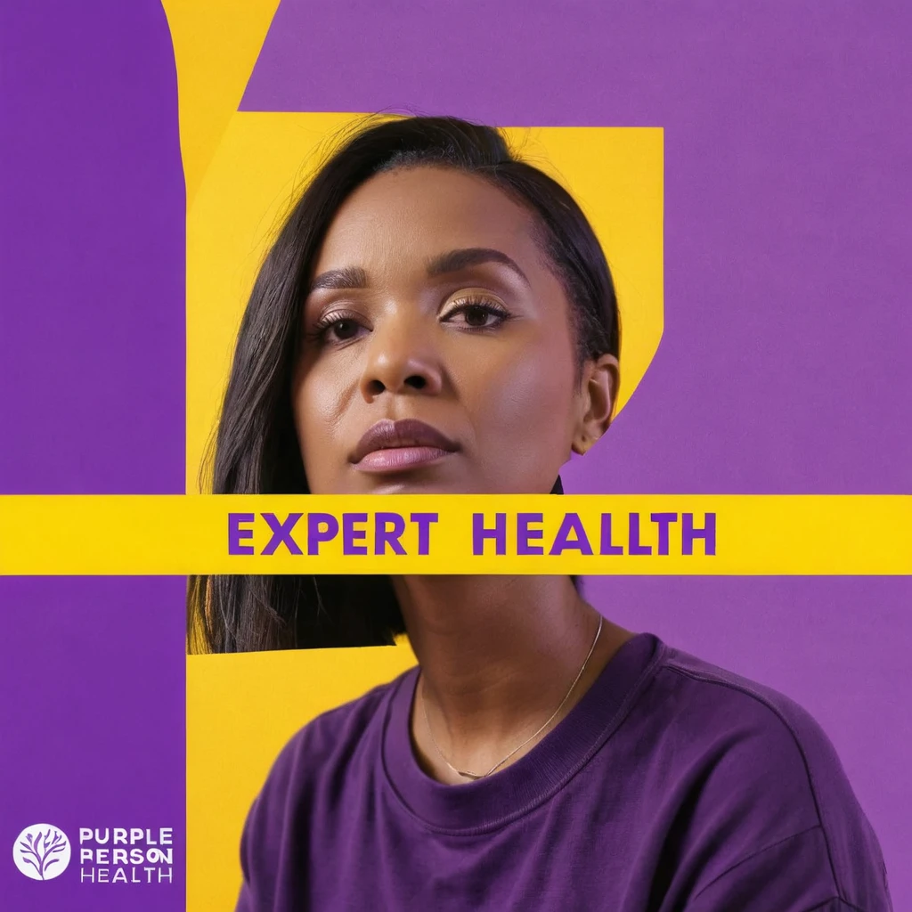 youtube thumbnail, expert mental health, challenge, purple and yellow, 1 person