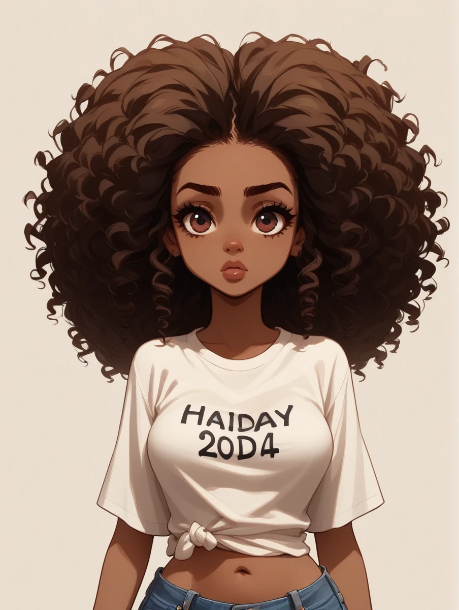 score_9, score_8_up, score_7_up, score_6_up, 1girl, solo,pretty, dark skinned girl, 24 year old girl, breasts, oversized fuzzy fitted shirt, denim short tatted jeans, brown eyes, black curly hair, long straight hair, stylish, b00nd0cks, open belly, instagram baddie, cool pose, closeup portrait of the face,