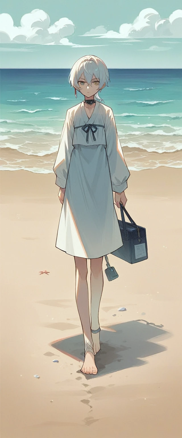 score_9, score_8_up, score_7_up, source_anime, frieren from Sousou no Frieren, in beach, walking