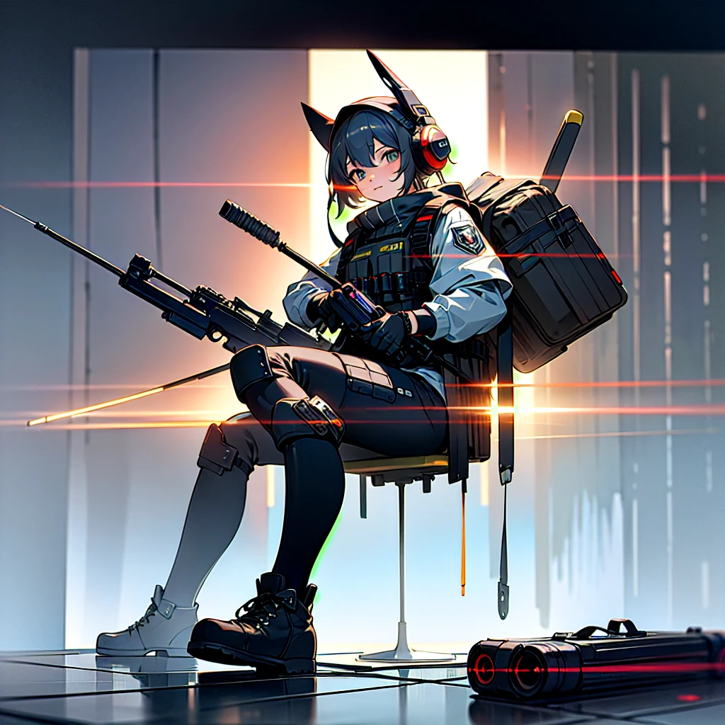 ((high quality)), ((masterpiece)), 8k, 1boy,1girl, bulletproof vest, light rays, extremely detailed CG unity 8k wallpaper, game cg, looking at viewer, gloves, boots, full body, watch, computer, <lora:LORAFlatColor_flatColor:1>, mask, drone, mechanical arms,