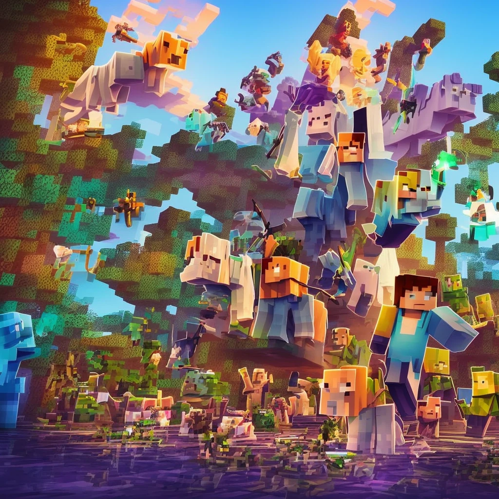 Top 10 Minecraft Players Win The Match 1st 2nd 3rd And Other Seven, an epic virtual battleground where 10 victorious gamers are celebrated amidst a vibrant and intricately designed virtual world, captured in an Artwork style.