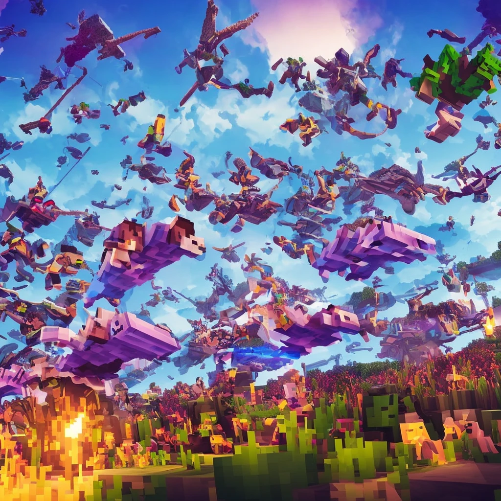 Top 10 Minecraft Players Win The Match 1st 2nd 3rd And Other Seven, an epic virtual battleground where 10 victorious gamers are celebrated amidst a vibrant and intricately designed virtual world, captured in an Artwork style.