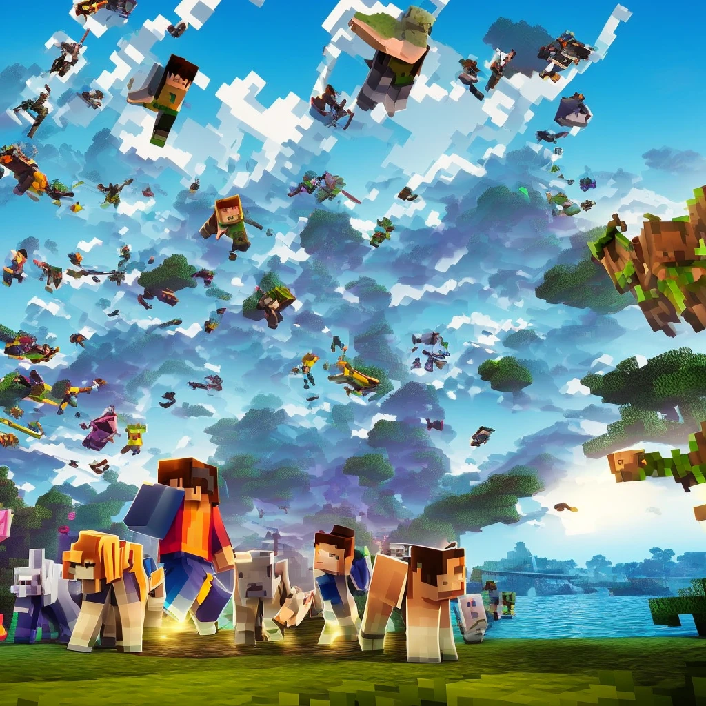 Top 10 Minecraft Players Win The Match 1st 2nd 3rd And Other Seven, an epic virtual battleground where 10 victorious gamers are celebrated amidst a vibrant and intricately designed virtual world, captured in an Artwork style.