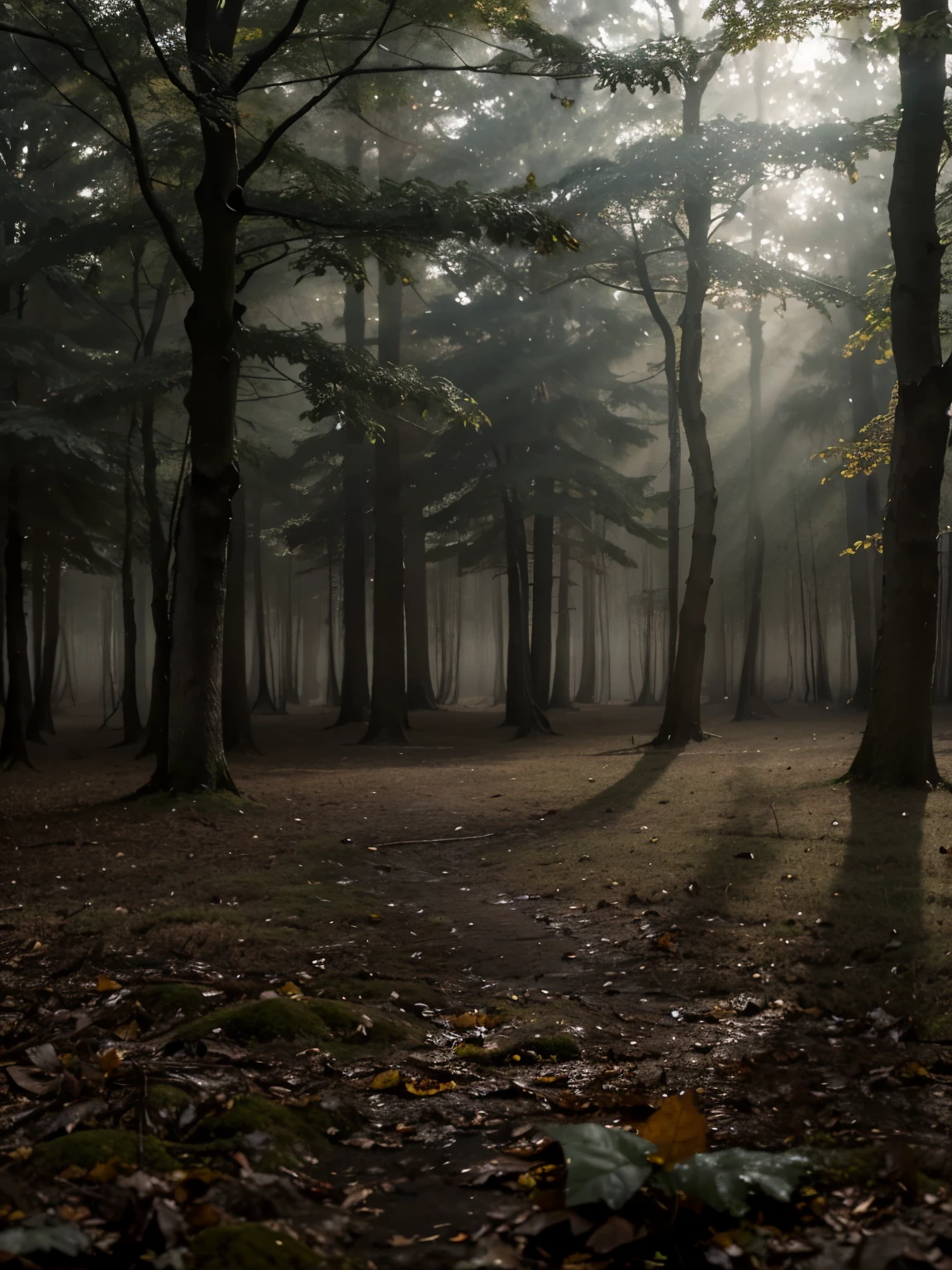 A minimalistic nature scene of a single, withered leaf on a bare tree branch, surrounded by a foggy forest. The background is soft and blurred, with gentle light filtering through the trees. The scene conveys a sense of isolation and insignificance, with the withered leaf representing the feeling of being unnecessary.