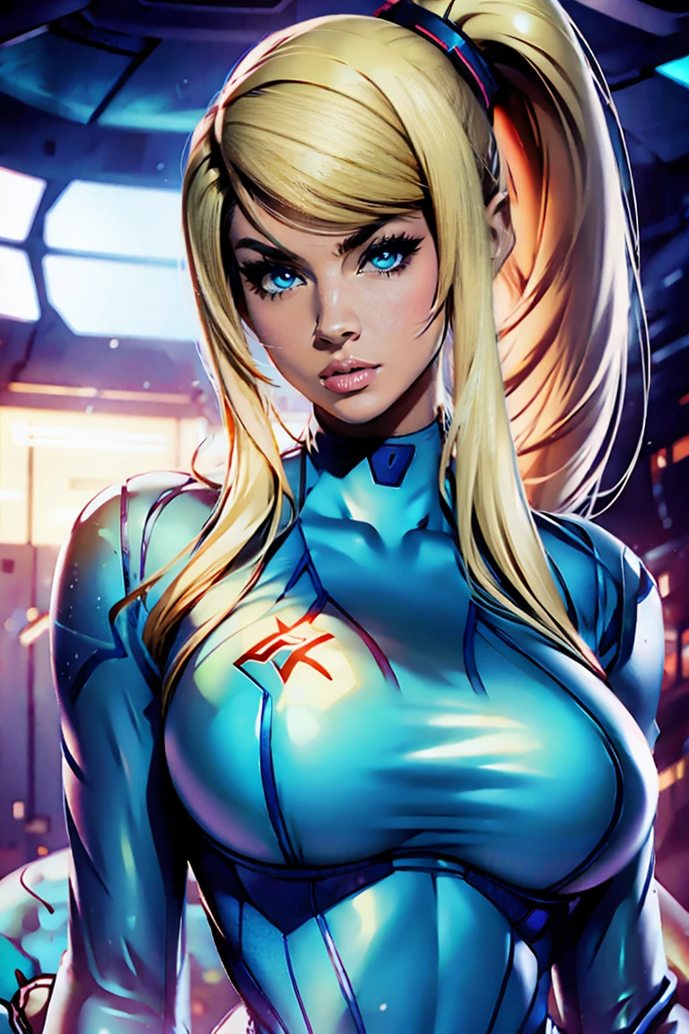 sexy woman big tits samus amran suit dinner