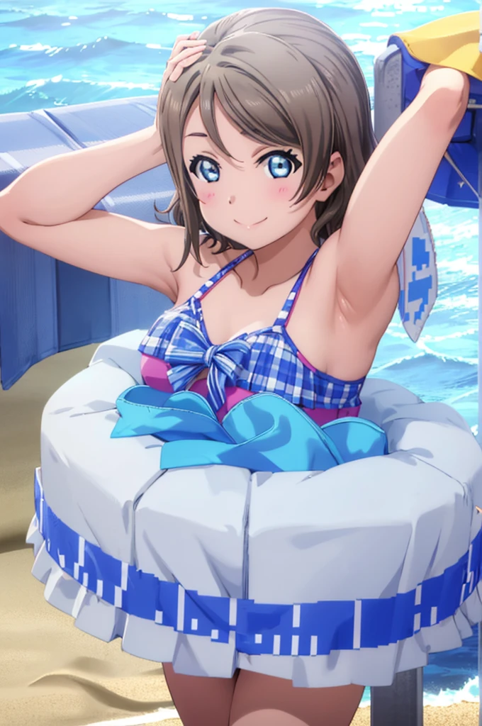 (((pixel-perfect, detail-perfect))), solo, 1girl, you watanabe, eyes azzur, smile, bikini, summer beach, armpit, big filesize, ultra High Qality