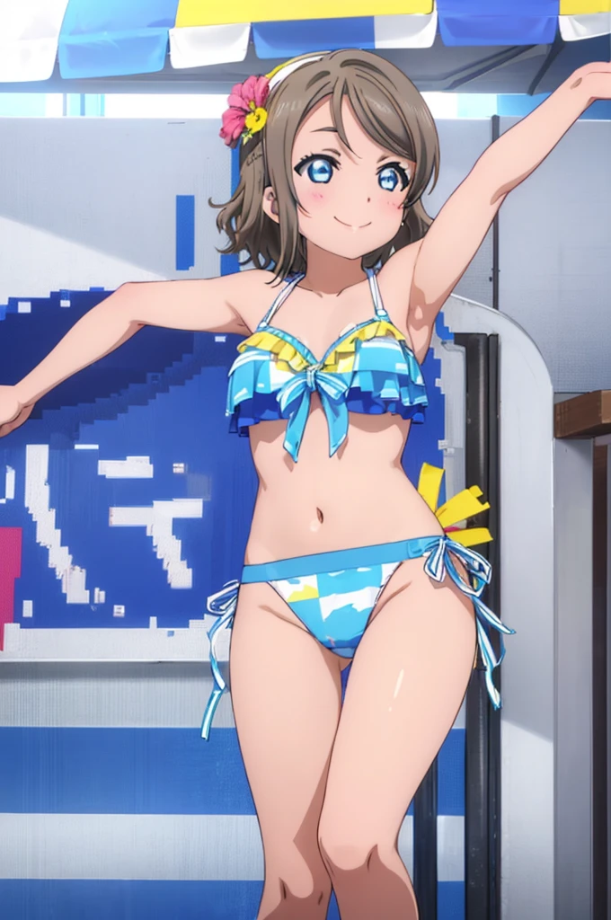 (((pixel-perfect, detail-perfect))), solo, 1girl, you watanabe, eyes azzur, smile, bikini, summer beach, armpit, big filesize, ultra High Qality
