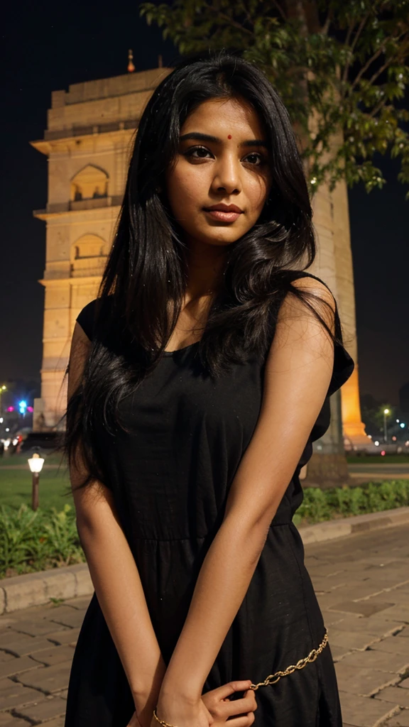 A indian gril black hair   at  india gate