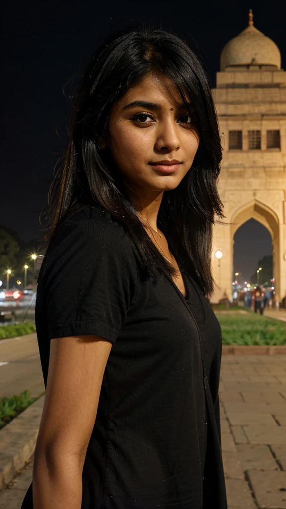 A indian gril black hair   at  india gate