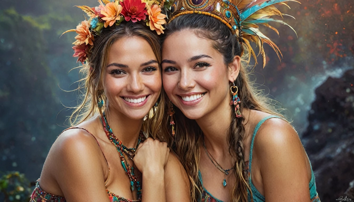 half body,
a woman smile with her best friend her Papagayo,
dark complex background, style by Thomas Kinkade+David A. Hardy+Carne Griffiths+Mandy Disher half vivid colors fine art, best quality, high detailed, detailed faces, 2d,