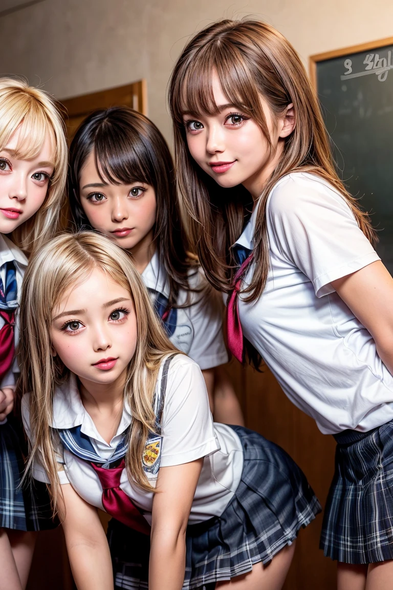 nude,フルnude,Browsing Caution, ((masterpiece)), ((Highest quality)), (Very detailed), ((cute)), cute, (Multi-point), ((sexy)), (device), ((Very detailed)), 4K, (8K), Highest quality, (beautiful), hyper cute face, shape, Anime Style,hyper Genuineistic, Genuine, Dynamic Angle, ((whole body)), close, Thick outline, Clear contours, at school, (Three Girls, 3 cute girls:1.5), (Schoolgirl Uniform :1.5), beautiful light brown hair, beautiful brown eyes, ((beautiful eyes)), (Leaning forward:1.5), short hair, Big Breasts, smile
