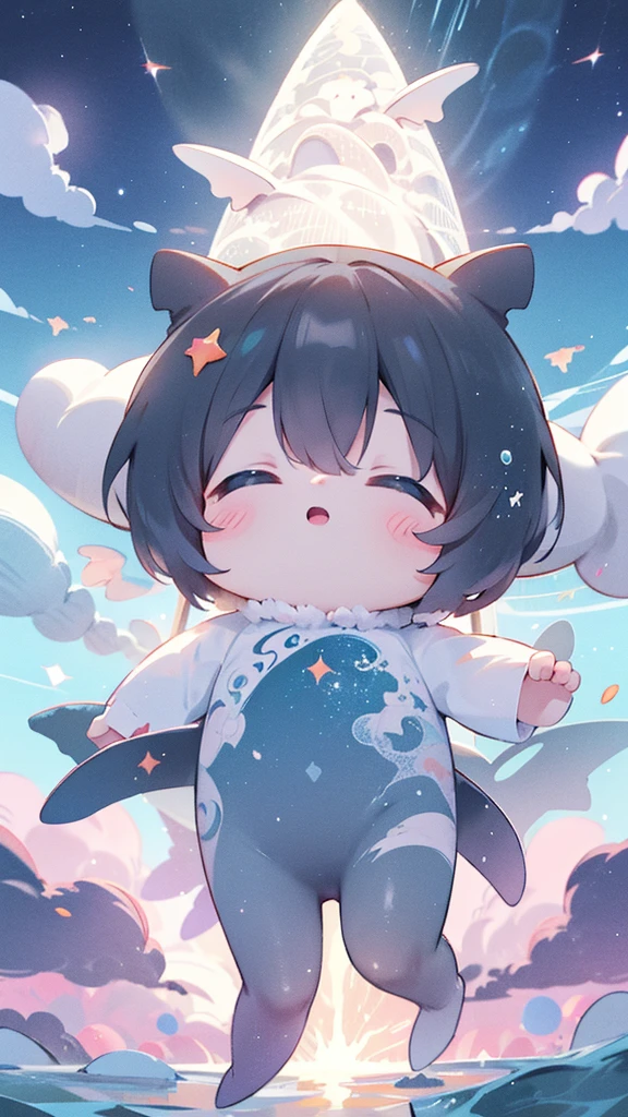A whale body structure,galatic looking creature, its fin cosmic particles vibe powerful celestial looking, 4k hd 2d cartoon look