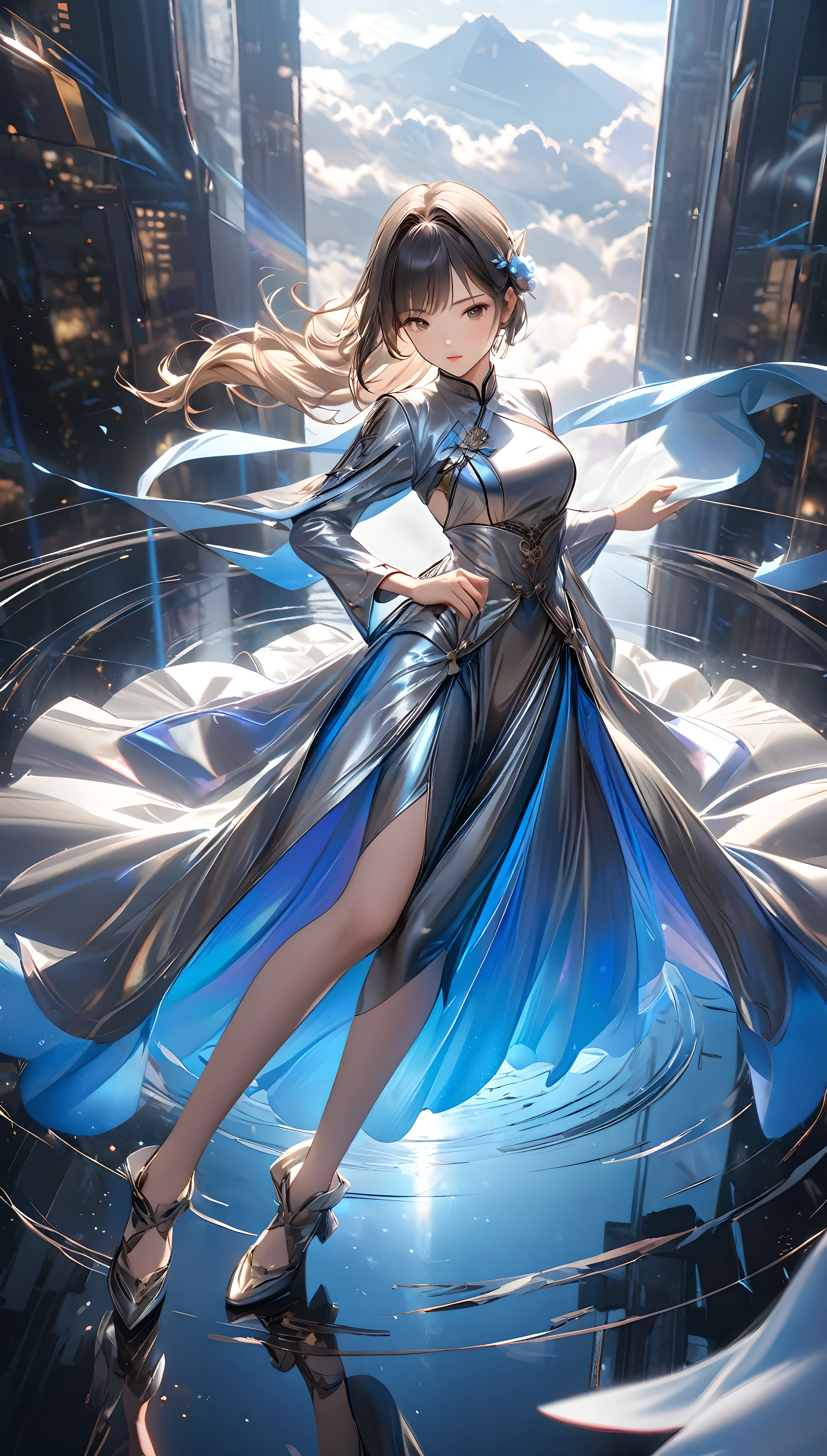 ((Super Retina XDR display)), liquid metal, Super realistic metal texture,
BREAK ((Woman in a metallic Chinese dress, Long ankle length:1.9)), BREAK Pure metal texture, Formed from molten metal, mirror reflection, Very smooth, Fits perfectly against the skin, Flexible and pliable material, metallic Silver, Holographic, Transparent full color, Anatomically correct,
BREAK Decoration of the same material, luxury, upscale, Three-dimensional, Fascinating chiaroscuro, mirror reflection,
BREAK: Aesthetic Appreciation of the Female Body, A seductive body line that stands out, Three-dimensional facial expression, Realistic gradient,
BREAK (Dynamic full body shot, ankle in of frame, shot from above:1.3), Surprise and impress all your viewers,
BREAK Aesthetic adult sexiness, Enchanting bust shape, Enchanting, Absurd aesthetics,
BREAK A dark background that makes the subject stand out, Emphasize, A transparent and fantastic space, vapour, Heat,Captivate your audience,
BREAK Dramatic Cinematic Lighting, A bold and powerful composition,
BREAK Detailed and realistic metal texture, Gloss, reflection,
BREAK Metallic, majora, Holographic, Techniques to captivate your audience, Transparent full color, Exquisite and delicate brushwork, Best upscale photo printing,
BREAK Seamless, three-dimensional depiction technique,
BREAK Highest Quality, Highest quality, Highest Resolution,