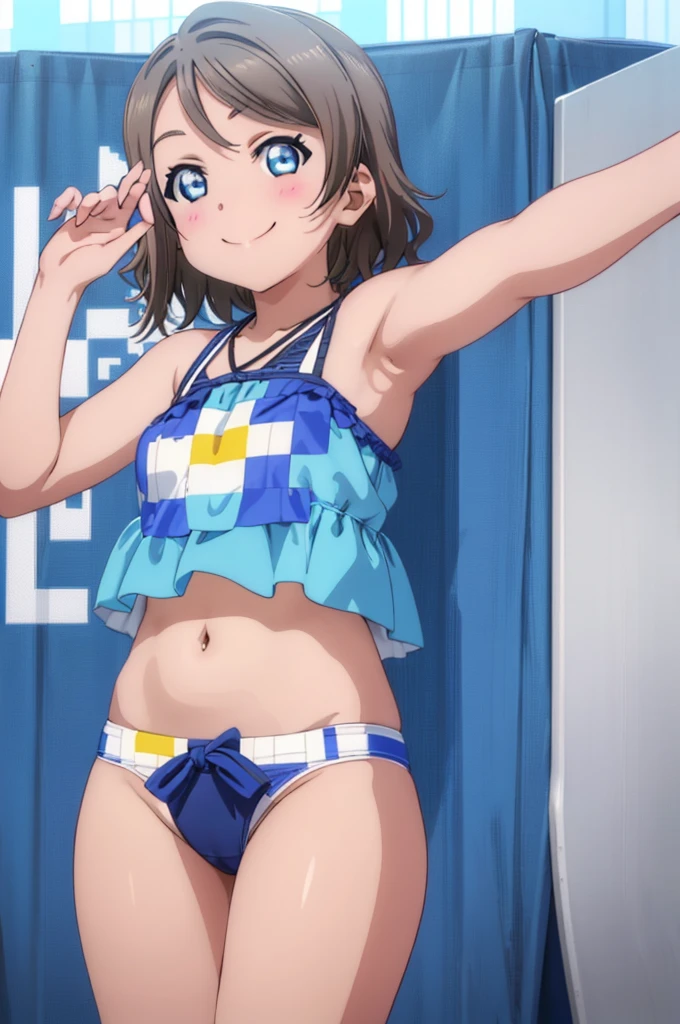 (((pixel-perfect, detail-perfect))), solo, 1girl, you watanabe, eyes azzur, smile, bikini, summer beach, armpit, big filesize, ultra High Qality