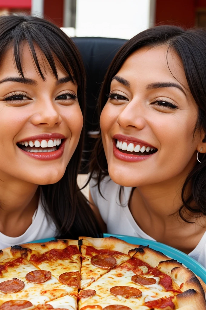 Description: Close-up shots of satisfied customers taking a bite of
the pizza, showing their enjoyment