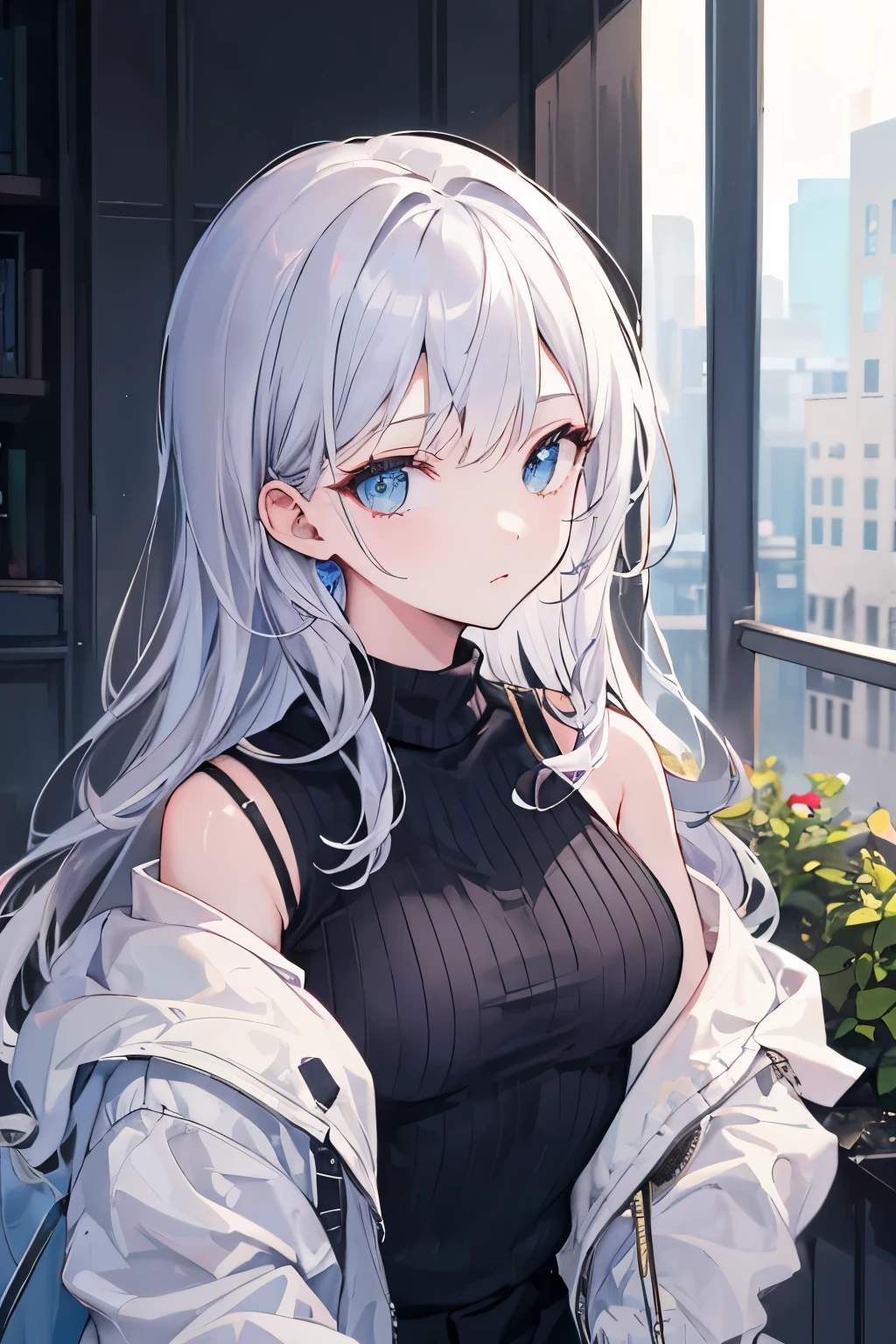 ((best qualityer)), ((work of art)), (detailded), 1 girl, shoulder to shoulder sweater,