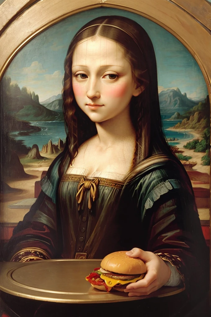 monalisa eating cheeseburger