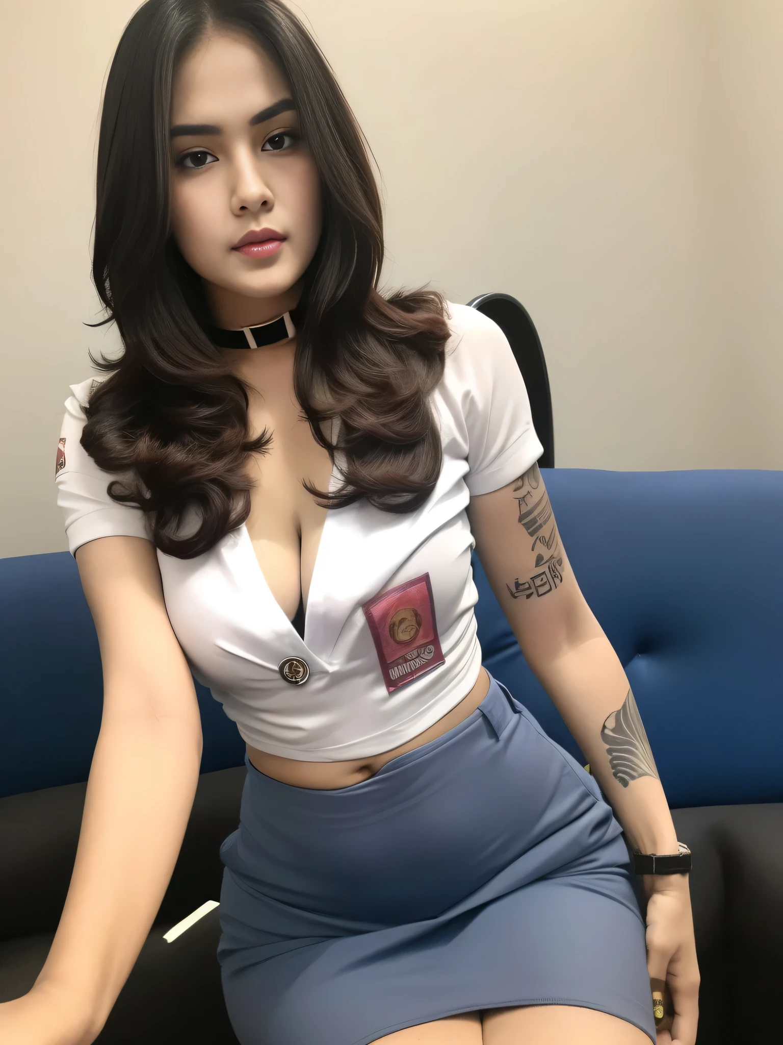 (mother) (indonesian_high_school_uniform), (multicolored hair), (bob hair), (highlight hair), crowded, (classroom school), detailed face, (makeup), detailed eyes, (huge breasts), (massive breasts), shiny skin, looking at the audience,(8k, RAW photo, best quality, masterpiece: 1.2), (realistic, realistic: 1.37), ultra-high resolution, (gigantic breast), big breast, deep v neck, (croptop),(very short skirt), (plunge neckline), (mini skirt slit), choker, button shirt, (underboobs), navel, (yakuza tattoo breast, showing all her tattoos, flower tattoos,full tattoos), (sitting open legs)