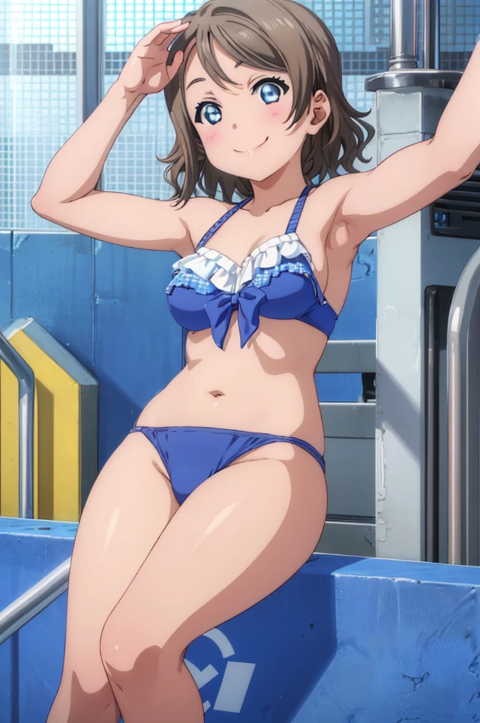 (((pixel-perfect, detail-perfect))), solo, 1girl, you watanabe, eyes azzur, smile, bikini, pool, armpit, big filesize, ultra High Qality