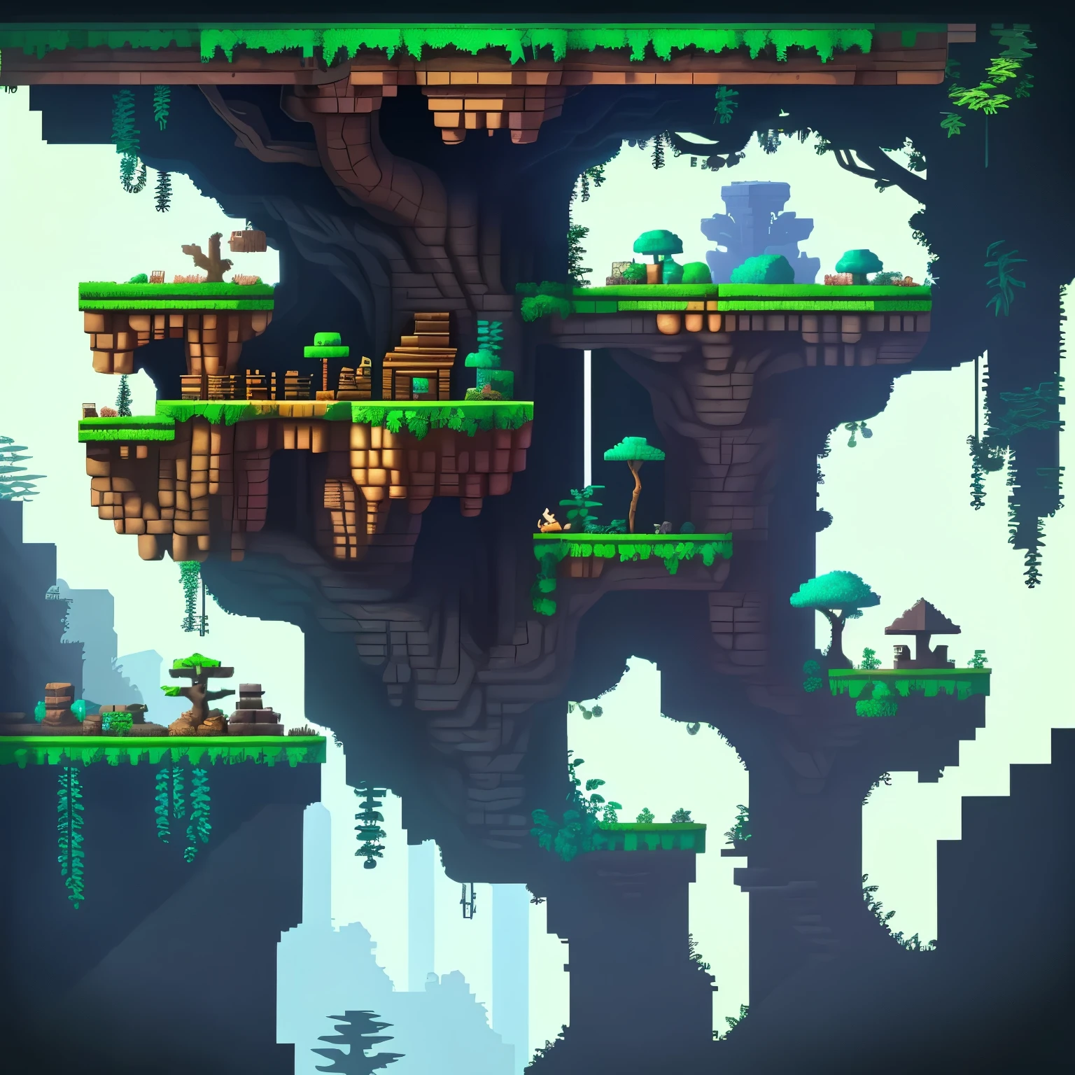 Jungle platform game, trees, Blocks, rocks, Chests, Celeste, Side scroller