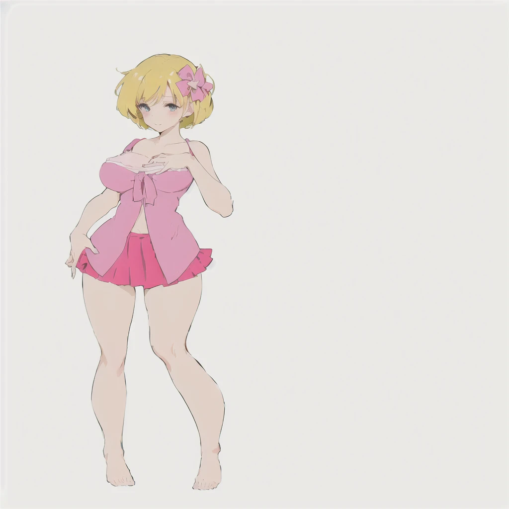 anime girl in pink dress with pink bow and pink panties, full body portrait of a short!, loli in dress, anime full body illustration, ecchi anime style, anime style character, attractive anime girl, seductive anime girl, cute anime waifu in a nice dress, anime vtuber full body model, anime girl named lucy, full body adoptable, brown sandles with straps