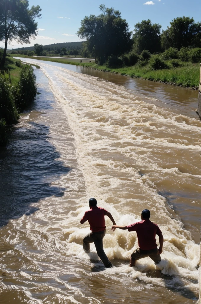 Image of water running out and people fighting for some of it