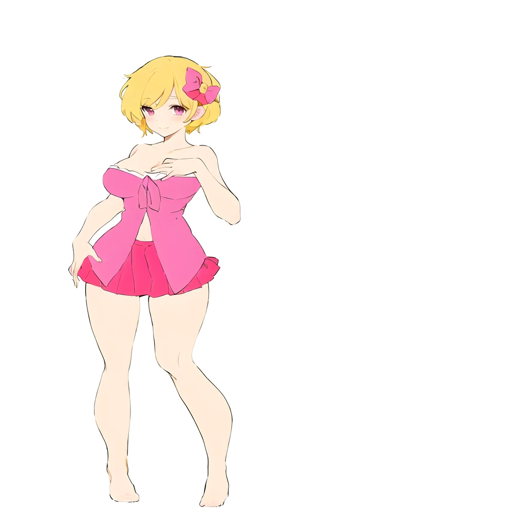 anime girl in pink dress with pink bow and pink panties, full body portrait of a short!, in dress, anime full body illustration, ecchi anime style, anime style character, attractive anime girl, seductive anime girl, cute anime waifu in a nice dress, anime vtuber full body model, anime girl named lucy, full body adoptable, brown sandles with straps, long sleeves