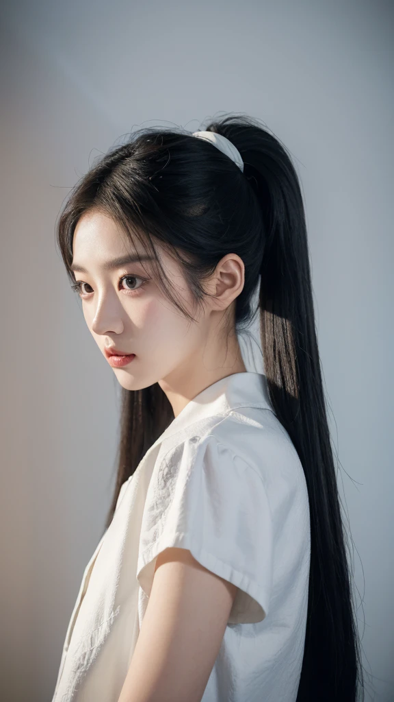 korean model , slim body , 167cm ,Movie Angle,long black ponytails hairstyle, (Cute girls,anatomy correct,modern Masterpiece loose blouses),( art,Quilted art,geomerty),(plethora of colorest quality,high detal,tmasterpiece,Cinematic lighting effects,4K,Chiaroscuro)