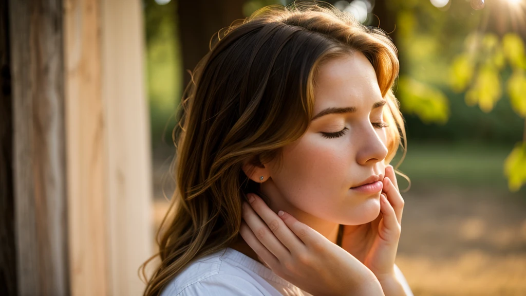 a 25 year old Americana woman in profile has her hands together praying, she is on her knees praying with her eyes closed, LIT WITH SUNLIGHT, ULTRA REALISTIC IMAGE, The style is a realistic photograph using a 50mm lens in 8k and applying contrast, 8K 