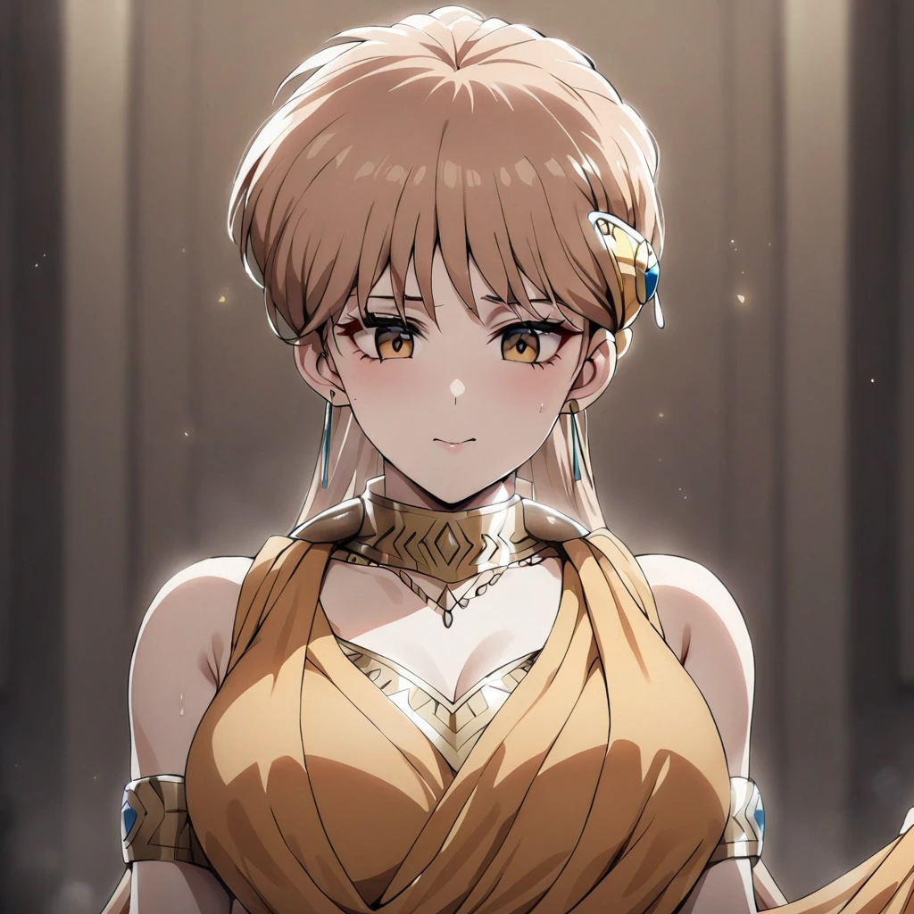 ((Highest quality)), ((masterpiece)), (detailed), （Perfect Face）、The woman is Princess Leona, with long light brown hair and wearing Indian clothing including a sari.