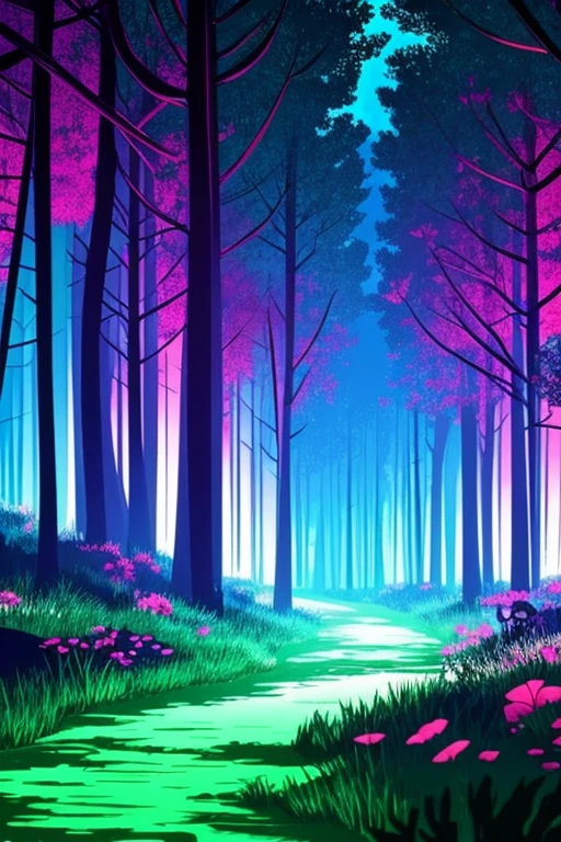 eic image in cool colors, inside a dark forest, in side scroller