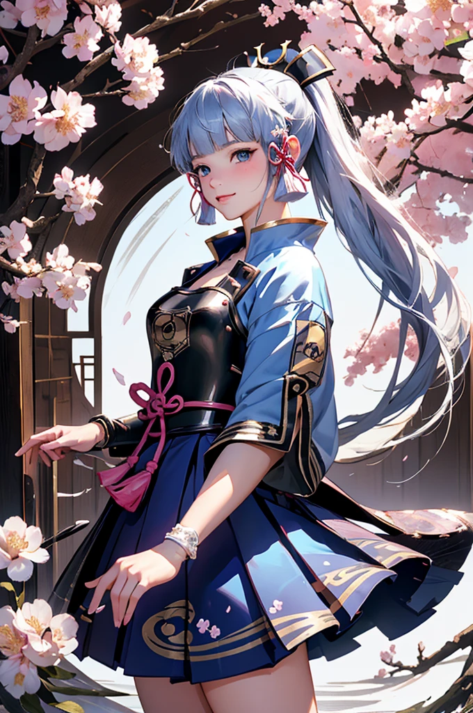 ((kamisatoayakadef)),1 Anime Girl, Warrior, Realistic people,Realistic, beautiful, smile, elegant, Majestic, Splash Art, Particles of light, Diamond Blade, Dynamic pose, ((fan、fanを持っている))((fanを広げる)),milky way, (Fractal Art:1.1),(Ice Flower:1.4), Most detailed,(抽象的なbackground:1.1), (Shiny skin), (Many colors:1.4), Ultra-high resolution,, masterpiece, Accurate, Anatomically correct, texture.(background:Cherry tree、Cherry Blossom、petal、Wind、旋Wind)